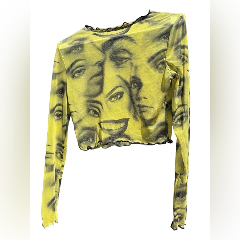 SHEIN ICON Figure Graphic Lettuce Trim Sheer Mesh Crop Top